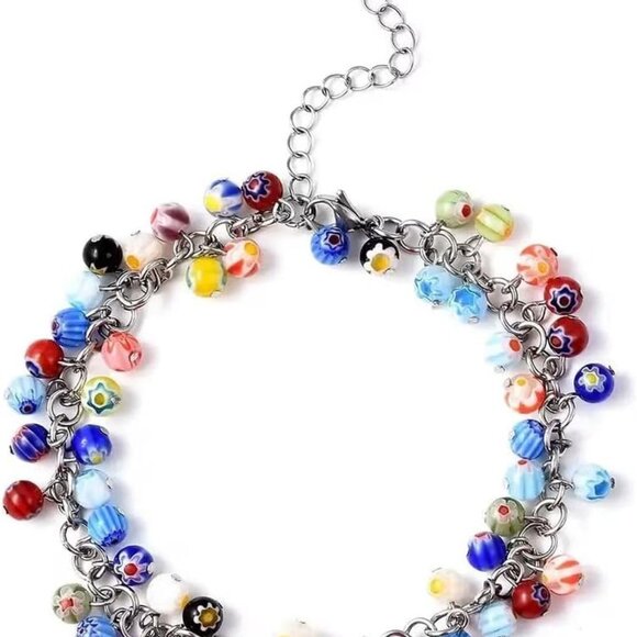 Charm Ankle Bracelet Beaded Murano Style Jewelry for Women Beach Gift - Picture 1 of 6
